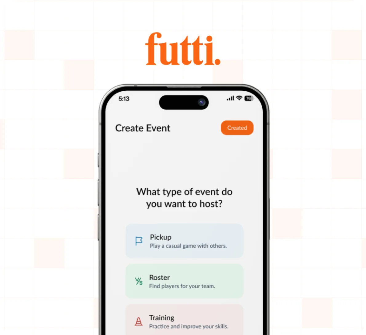 Futti create event screen